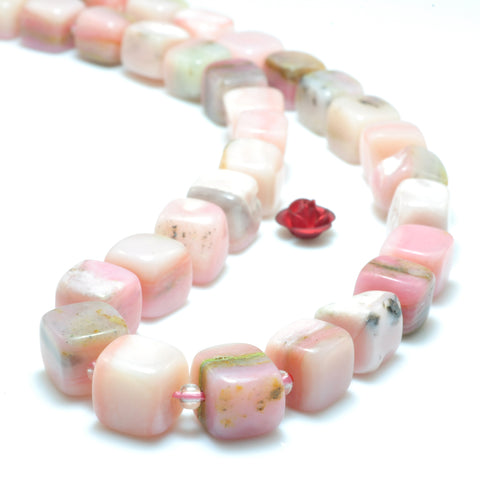 Natural Pink Opal smooth irregular square cube loose beads wholesale gemstones jewelry making 15"