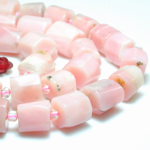 Natural Pink Opal faceted irregular tube loose beads wholesale gemstones semi precious stones jewelry making 15"