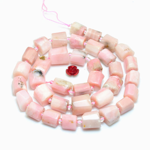 Natural Pink Opal faceted irregular tube loose beads wholesale gemstones semi precious stones jewelry making 15"