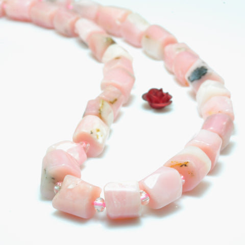 Natural Pink Opal faceted irregular tube loose beads wholesale gemstones semi precious stones jewelry making 15"