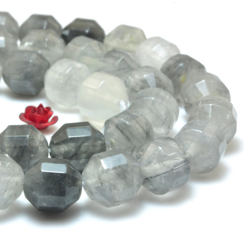 Natural Gray Rock Crystal faceted double terminated point energy prism beads wholesale gemstone jewelry making