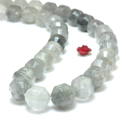 Natural Gray Rock Crystal faceted double terminated point energy prism beads wholesale gemstone jewelry making