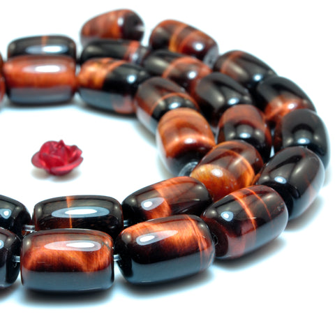 YesBeads Natural Red Tiger's Eye smooth barrel drum beads gemstone wholesale jewelry making diy 15"