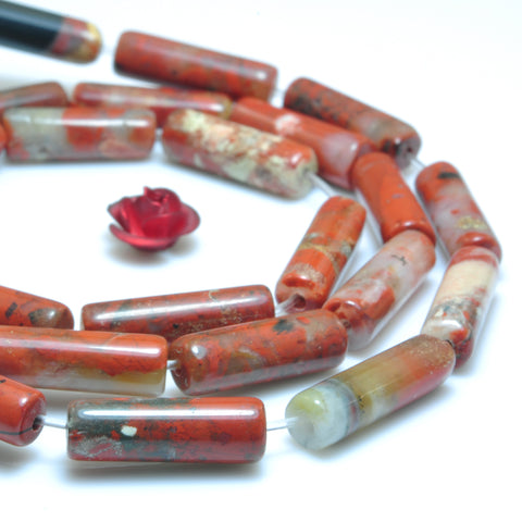YesBeads Natural Red Brecciated Jasper smooth tube beads loose gemstones wholesale jewelry making 15"