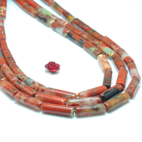 YesBeads Natural Red Brecciated Jasper smooth tube beads loose gemstones wholesale jewelry making 15"