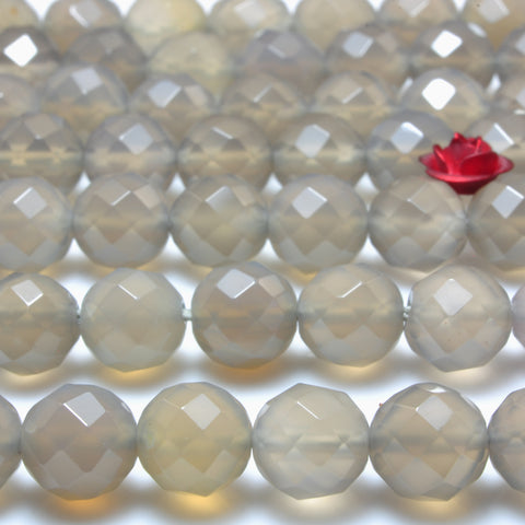 YesBeads Gray Agate faceted round beads wholesale gemstone jewelry making 15"