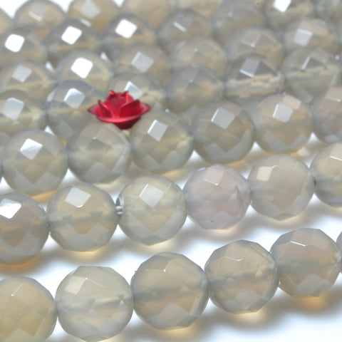 YesBeads Gray Agate faceted round beads wholesale gemstone jewelry making 15"