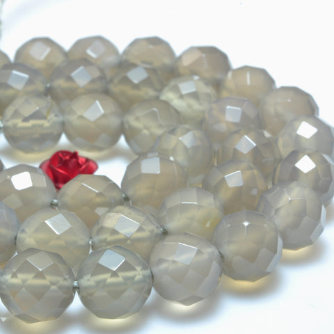 YesBeads Gray Agate faceted round beads wholesale gemstone jewelry making 15"