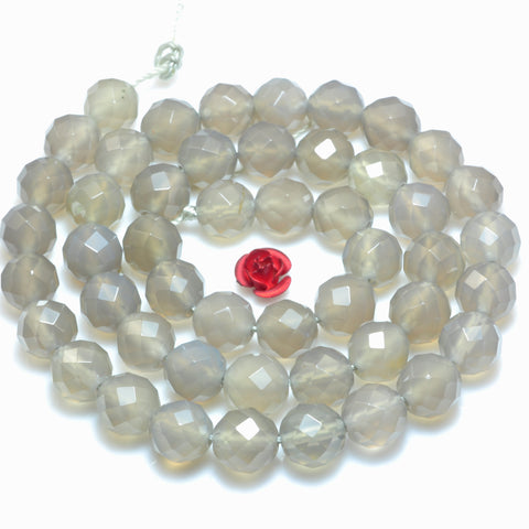 YesBeads Gray Agate faceted round beads wholesale gemstone jewelry making 15"