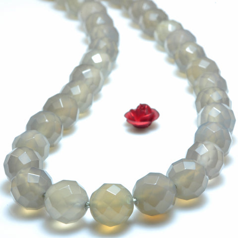 YesBeads Gray Agate faceted round beads wholesale gemstone jewelry making 15"