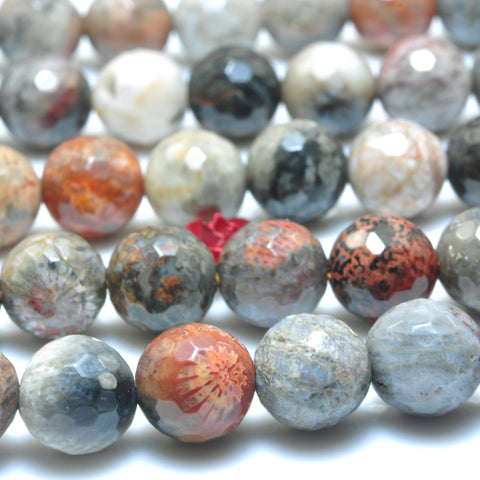 YesBeads Natural Fossil Coral Jasper faceted round loose beads wholesale gemstone jewelry making 15"
