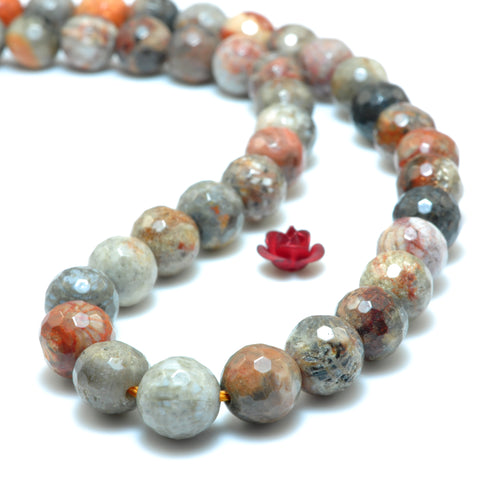 YesBeads Natural Fossil Coral Jasper faceted round loose beads wholesale gemstone jewelry making 15"