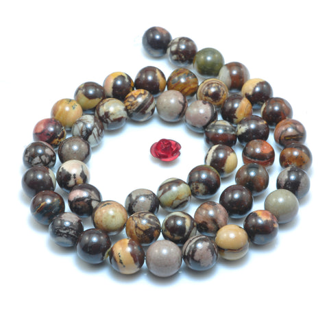 YesBeads Natural Outback Jasper smooth round beads loose gemstones wholesale jewelry making 15"