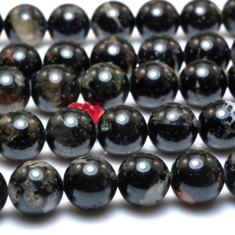 YesBeads Natural Black Tourmaline Crystal smooth round beads loose gemstones wholesale jewelry making 15"