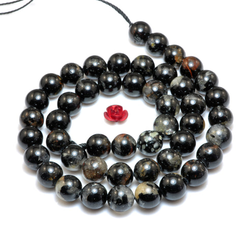 YesBeads Natural Black Tourmaline Crystal smooth round beads loose gemstones wholesale jewelry making 15"