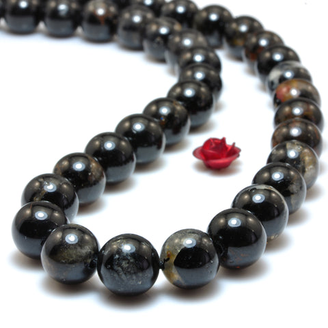 YesBeads Natural Black Tourmaline Crystal smooth round beads loose gemstones wholesale jewelry making 15"