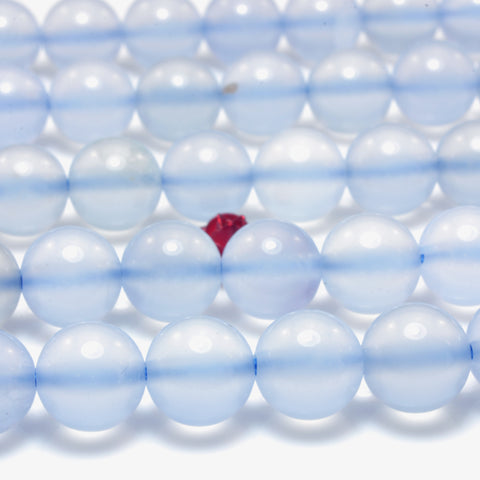 YesBeads Natural Blue Chalcedony Agate smooth round beads loose gemstones jewelry making 15"