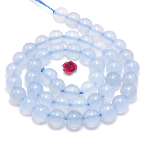 YesBeads Natural Blue Chalcedony Agate smooth round beads loose gemstones jewelry making 15"