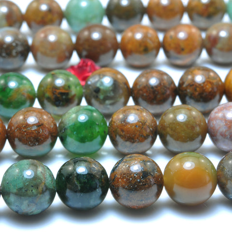 YesBeads Natural Australian Brwon Green Opal smooth round beads wholesale gemstone jewelry making 15"