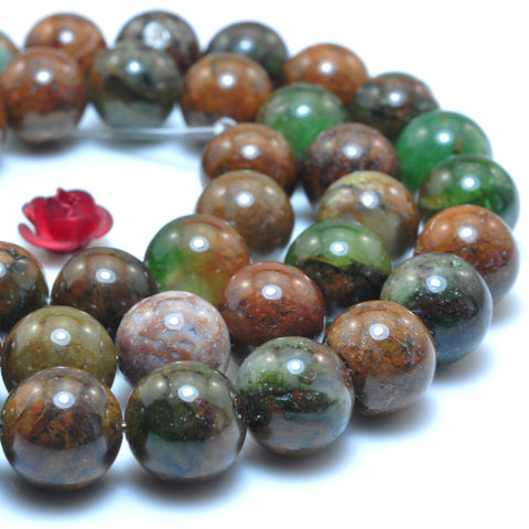 YesBeads Natural Australian Brwon Green Opal smooth round beads wholesale gemstone jewelry making 15"