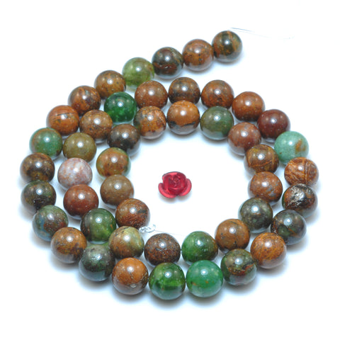 YesBeads Natural Australian Brwon Green Opal smooth round beads wholesale gemstone jewelry making 15"