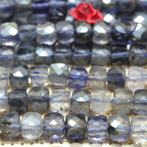 YesBeads Natural Iolite gemstone miscro faceted cube loose beads blue iolite wholesale jewelry making 4mm 15"
