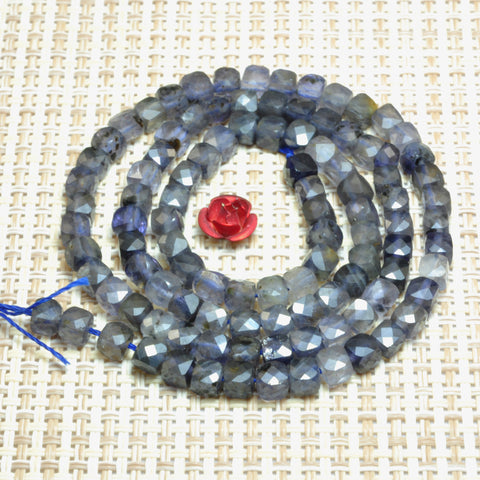 YesBeads Natural Iolite gemstone miscro faceted cube loose beads blue iolite wholesale jewelry making 4mm 15"