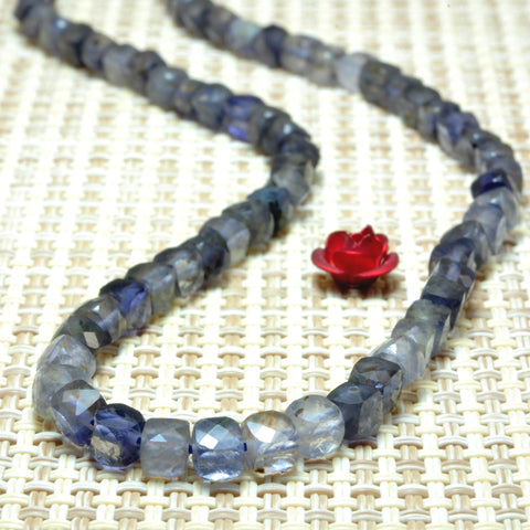 YesBeads Natural Iolite gemstone miscro faceted cube loose beads blue iolite wholesale jewelry making 4mm 15"