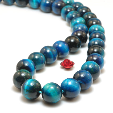 YesBeads Blue Tiger Eye stone smooth round loose beads tiger's eye gemstone wholesale jewelry 15"