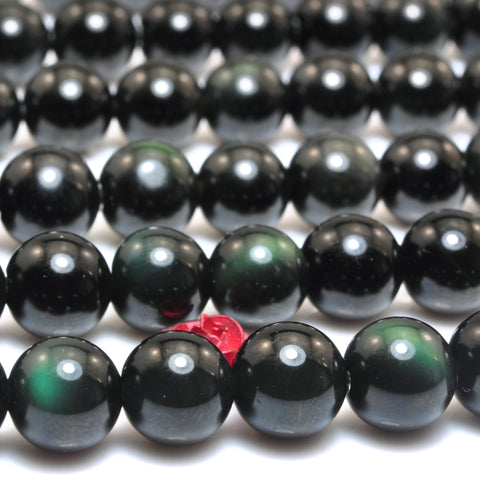 YesBeads Natural Black Obsidian gemstone smooth round beads wholesale gemstone jewelry 6mm-12mm15"