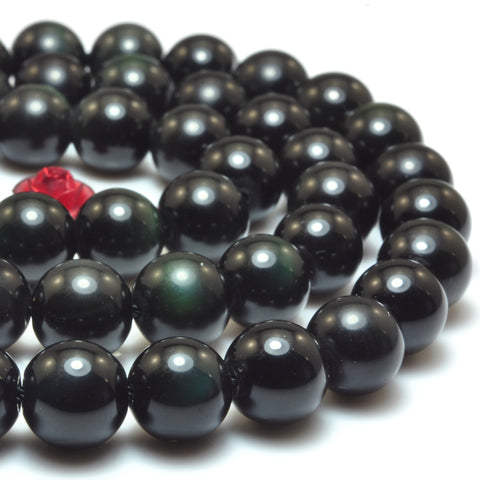 YesBeads Natural Black Obsidian gemstone smooth round beads wholesale gemstone jewelry 6mm-12mm15"