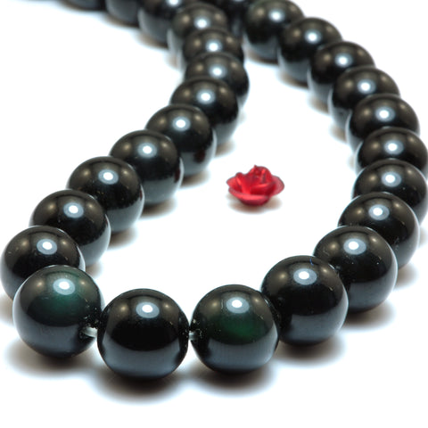 YesBeads Natural Black Obsidian gemstone smooth round beads wholesale gemstone jewelry 6mm-12mm15"