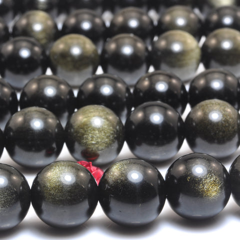 YesBeads Natural black golden obsidian smooth round loose beads gemstone wholesale jewelry bracelet design 15"