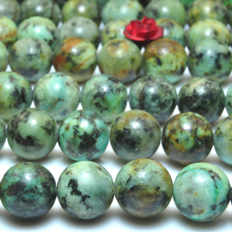 YesBeads Natural African turquoise smooth round loose beads green stone wholesale jewelry making 6mm to 12mm 15"