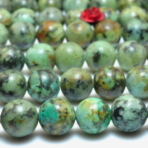 YesBeads Natural African turquoise smooth round loose beads green stone wholesale jewelry making 6mm to 12mm 15"