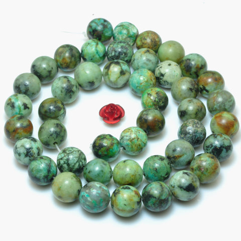 YesBeads Natural African turquoise smooth round loose beads green stone wholesale jewelry making 6mm to 12mm 15"