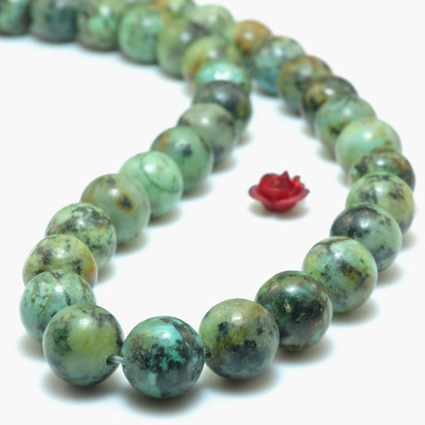 YesBeads Natural African turquoise smooth round loose beads green stone wholesale jewelry making 6mm to 12mm 15"