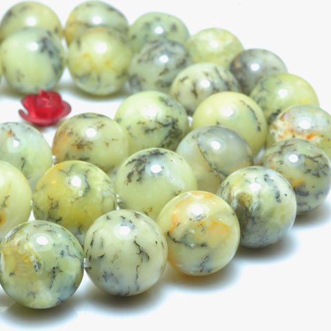 Natural yellow moss opal smooth round loose beads gemstone wholesale jewelry making bracelet design