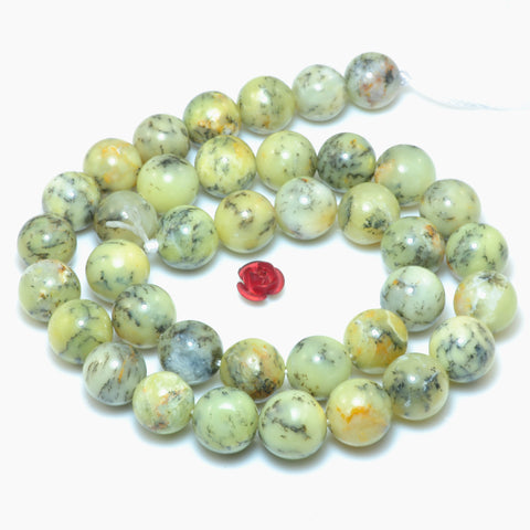 Natural yellow moss opal smooth round loose beads gemstone wholesale jewelry making bracelet design
