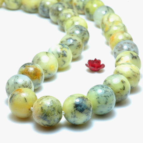Natural yellow moss opal smooth round loose beads gemstone wholesale jewelry making bracelet design