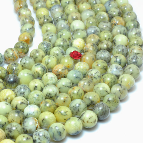 Natural yellow moss opal smooth round loose beads gemstone wholesale jewelry making bracelet design