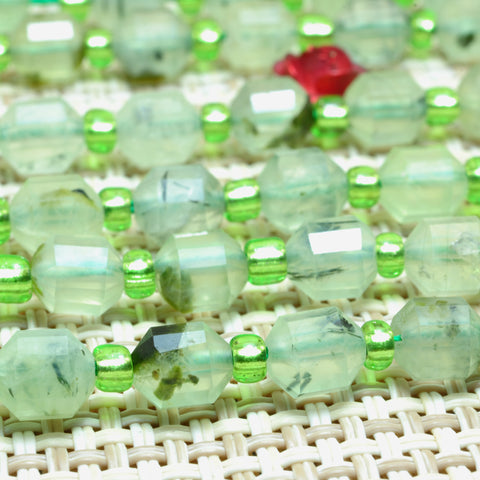 YesBeads Natural Green Prehnite faceted double terminated point beads wholesale gemstone jewelry 15"