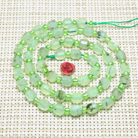YesBeads Natural Green Prehnite faceted double terminated point beads wholesale gemstone jewelry 15"