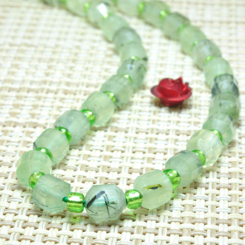 YesBeads Natural Green Prehnite faceted double terminated point beads wholesale gemstone jewelry 15"
