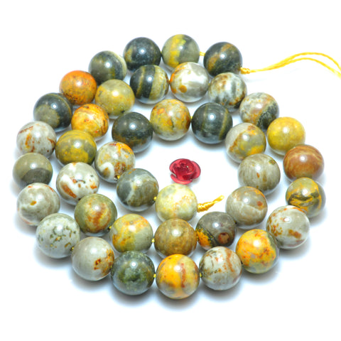 Natural Bumblebee Jasper smooth round beads loose gemstones wholesale jewelry making 15"