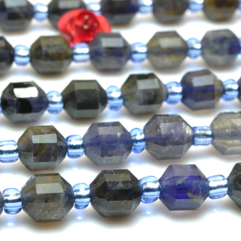 Natural Blue Iolite faceted double terminated point beads wholesale gemstone jewelry making 15"