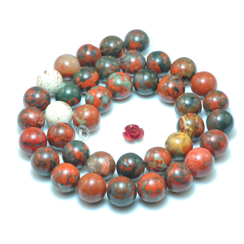 YesBeads Natural Fire Poppy Jasper smooth round loose beads gemstone wholesale jewelry making 15"
