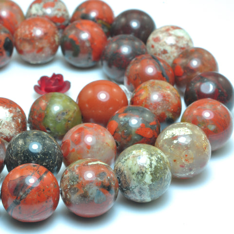 YesBeads Natural red brecciated jasper smooth round loose beads gemstone wholesale jewelry making 10mm 15"