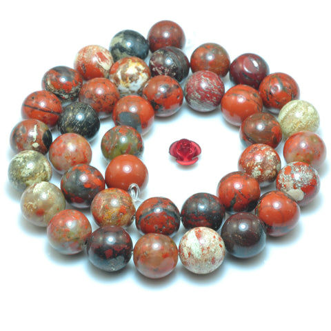 YesBeads Natural red brecciated jasper smooth round loose beads gemstone wholesale jewelry making 10mm 15"