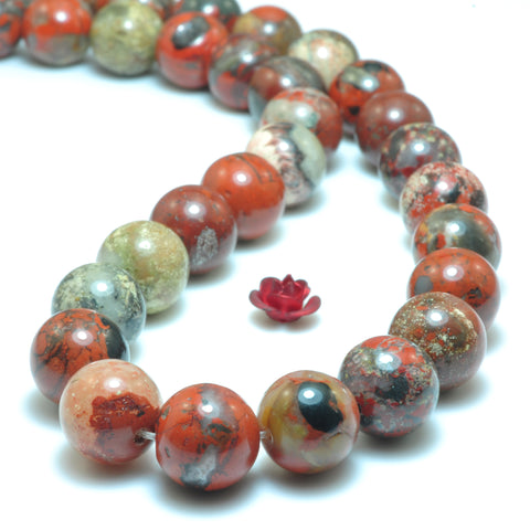 YesBeads Natural red brecciated jasper smooth round loose beads gemstone wholesale jewelry making 10mm 15"